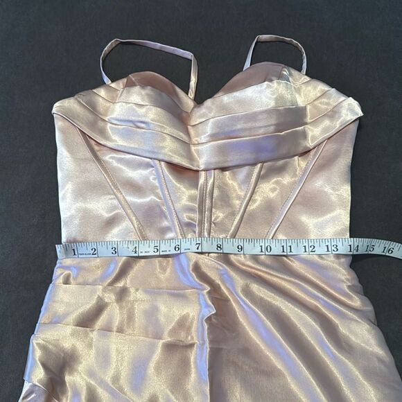 Women Full Length Prom Party Dress CrissCross Straps Leg Slit Size 8 *READ FLAWS - Picture 9 of 16